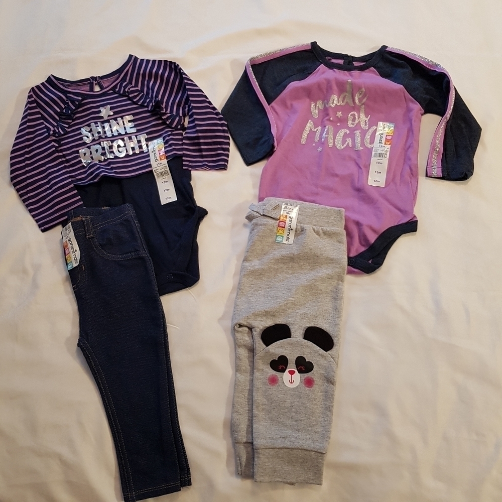 Garanimals set 2 diaper shirts, 2 pants 12 months